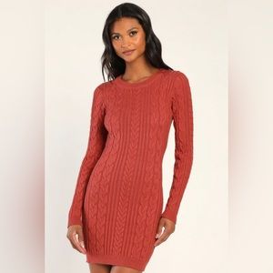 Snuggly and Sexy - Lulu's backless cable sweater dress in Rusty Red - XL